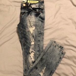 Indigo Rein Dark Washed Ripped Skinny Jeans
